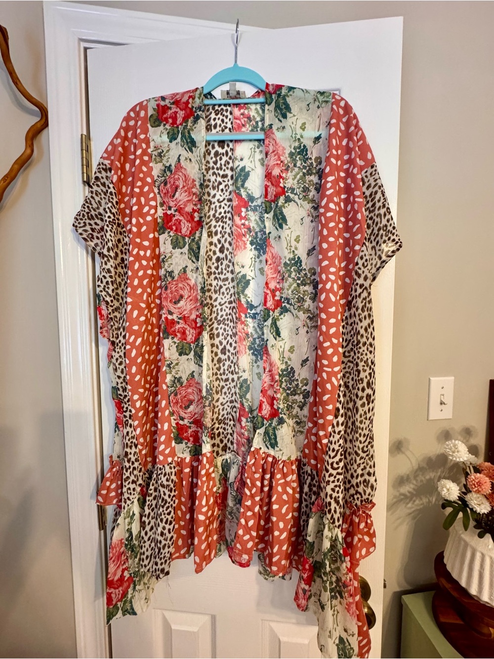 Umgee Rust Floral and Leopard Open Kimono